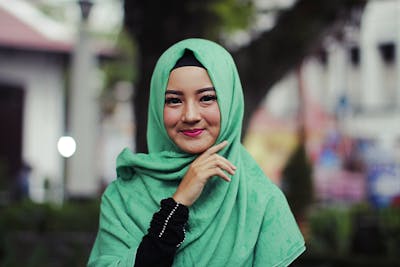 Muslim woman listener in hijab