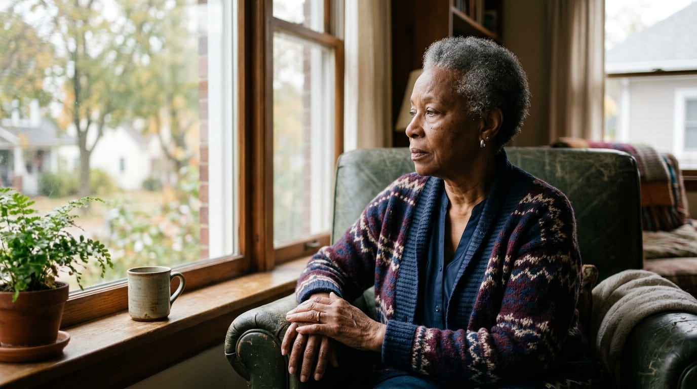 Elderly Black person in a moment of reflection — why someone reaches out for a listening ear